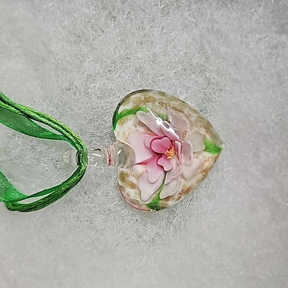 Murano Heart Shape Glass Pendent Pink, Green, Gold, White New